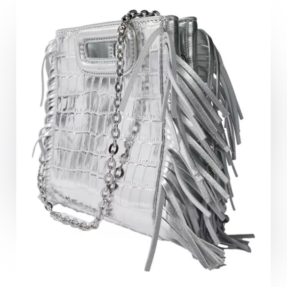 Maje Silver Croc-Embossed Fringe Mini M Bag - Picture 4 of 6